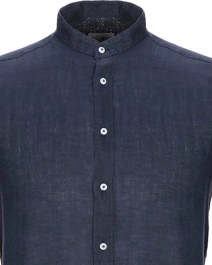 BASTONCINO Mandarin Collar Linen Shirt - Navy