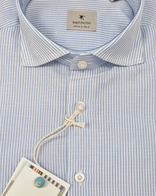 BASTONCINO Linen Thin Striped Shirt - Light Blue