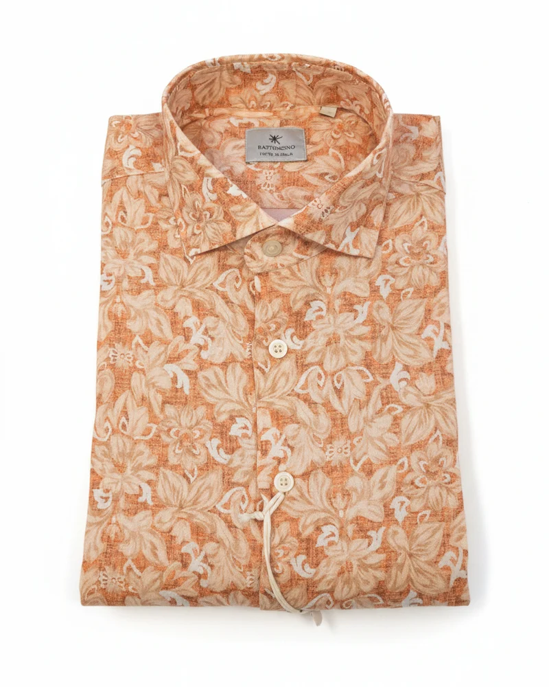 BASTONCINO Linen Floral Shirt - Orange