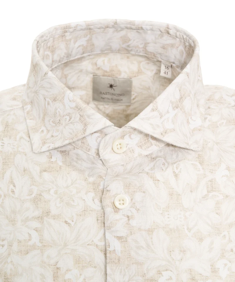 BASTONCINO Linen Floral Shirt - Beige