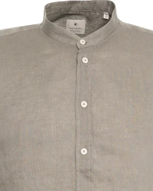 BASTONCINO Mandarin Collar Linen Shirt - Grey
