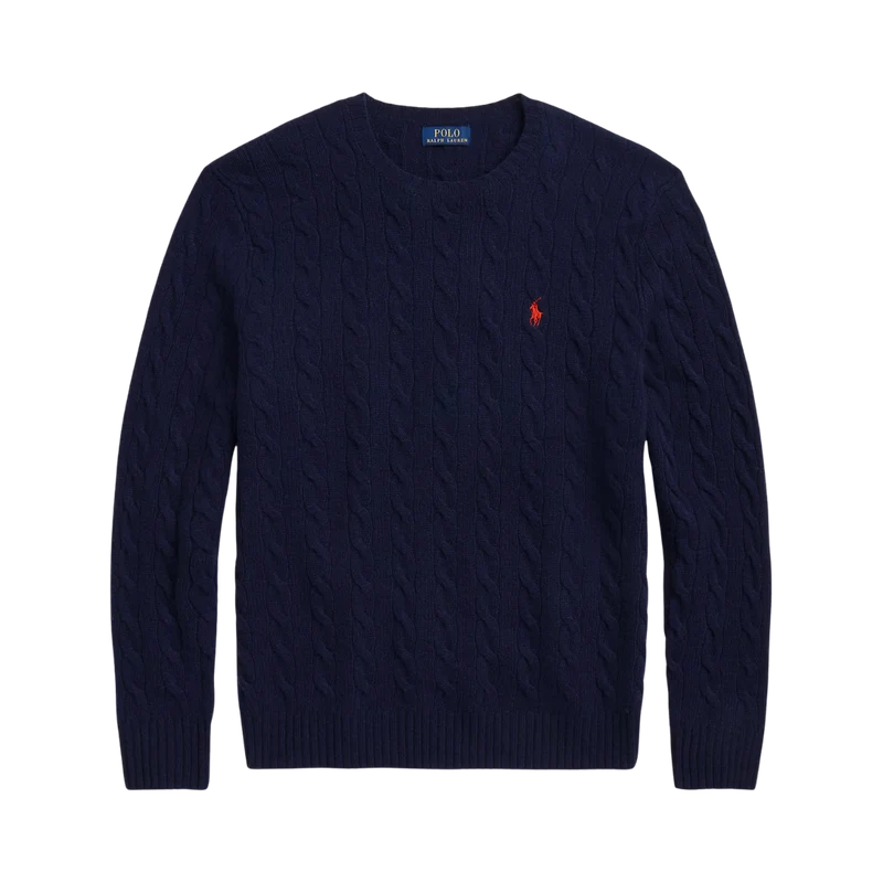 Cable Knit Wool Cashmere Sweater - Hunter Navy