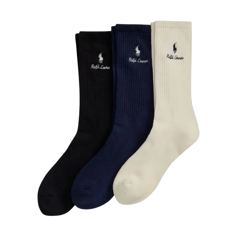 Logo Crew Sock 3 Pack - Cream Navy Black
