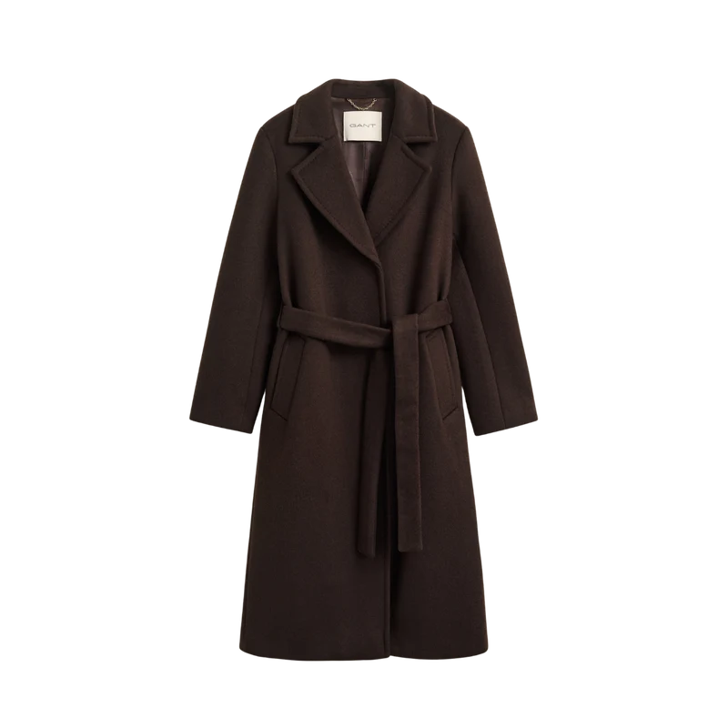 Belted Wool Blend Coat - Deep Brown