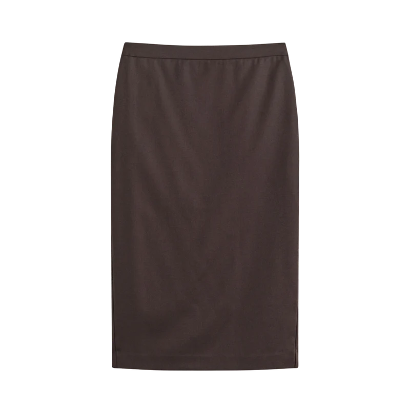 Wool Blend Pencil Skirt - Deep Brown