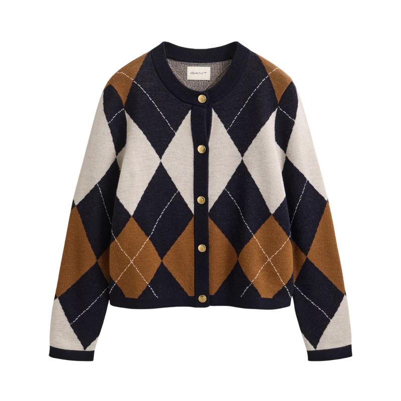 Argyle C-Neck Cardigan - Evening Blue