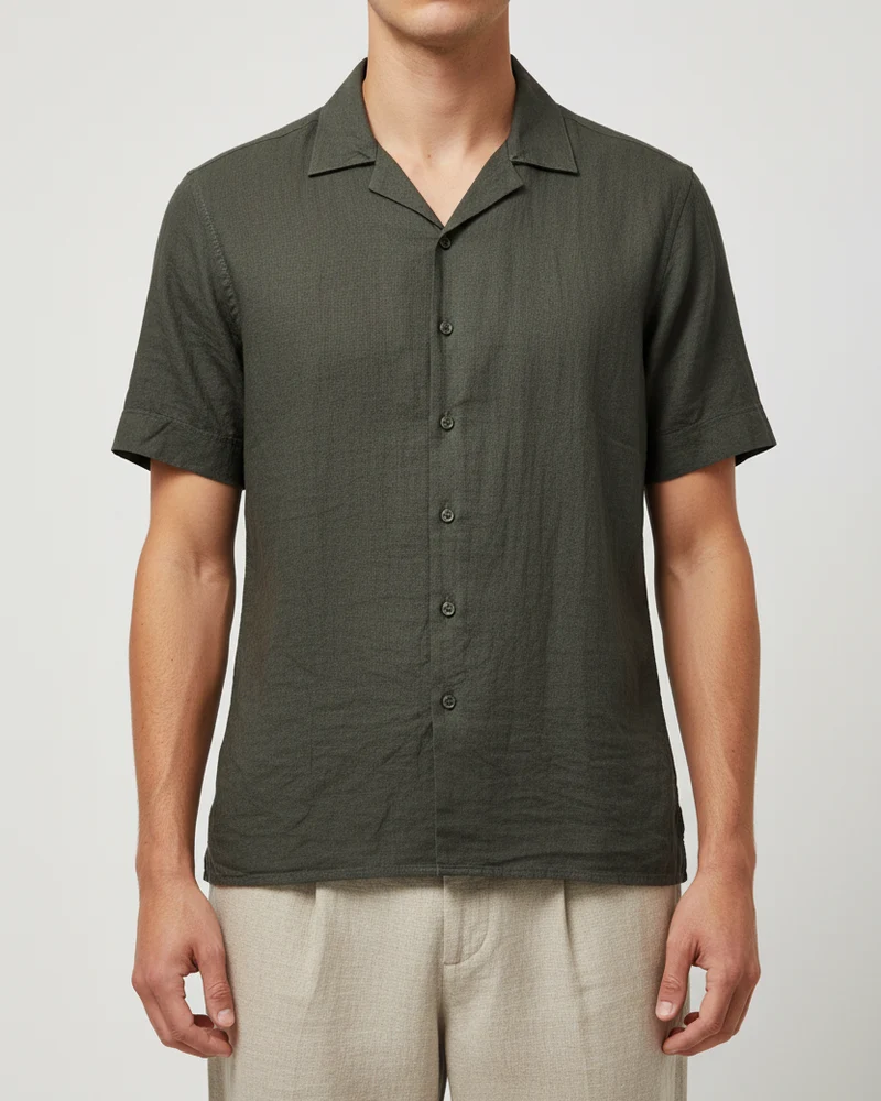 STENSTRÖMS Linen Shirt SS Regular - Dark Green