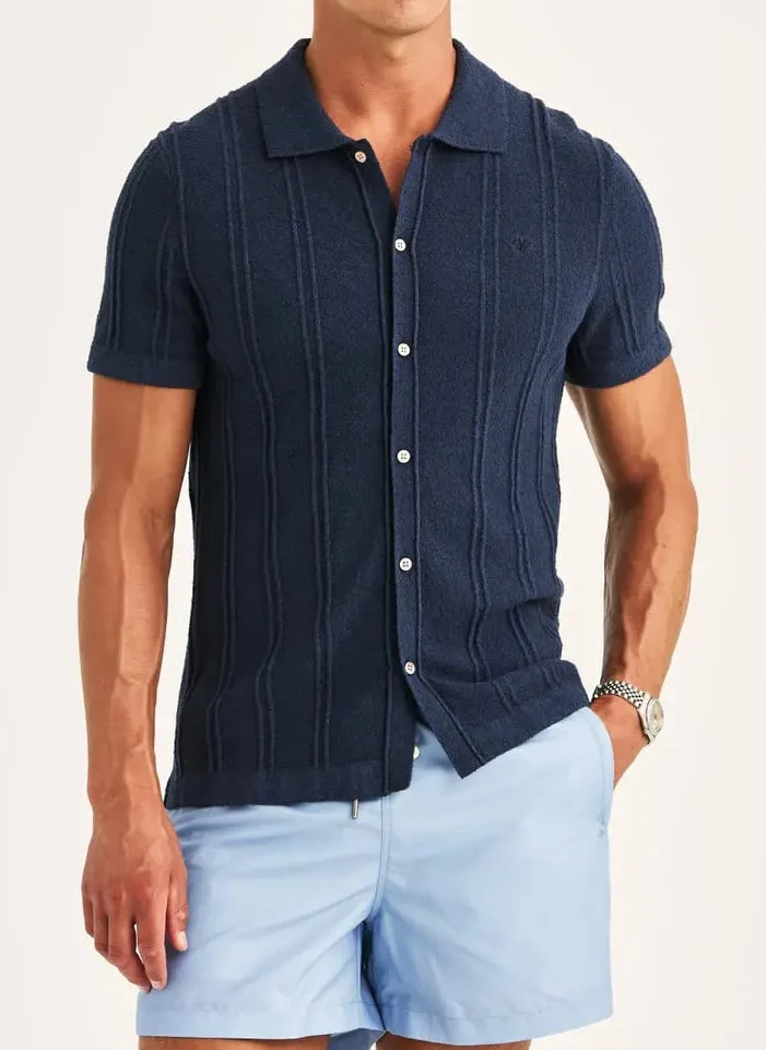 MORRIS Clayton Knitted SS Shirt - Old Blue