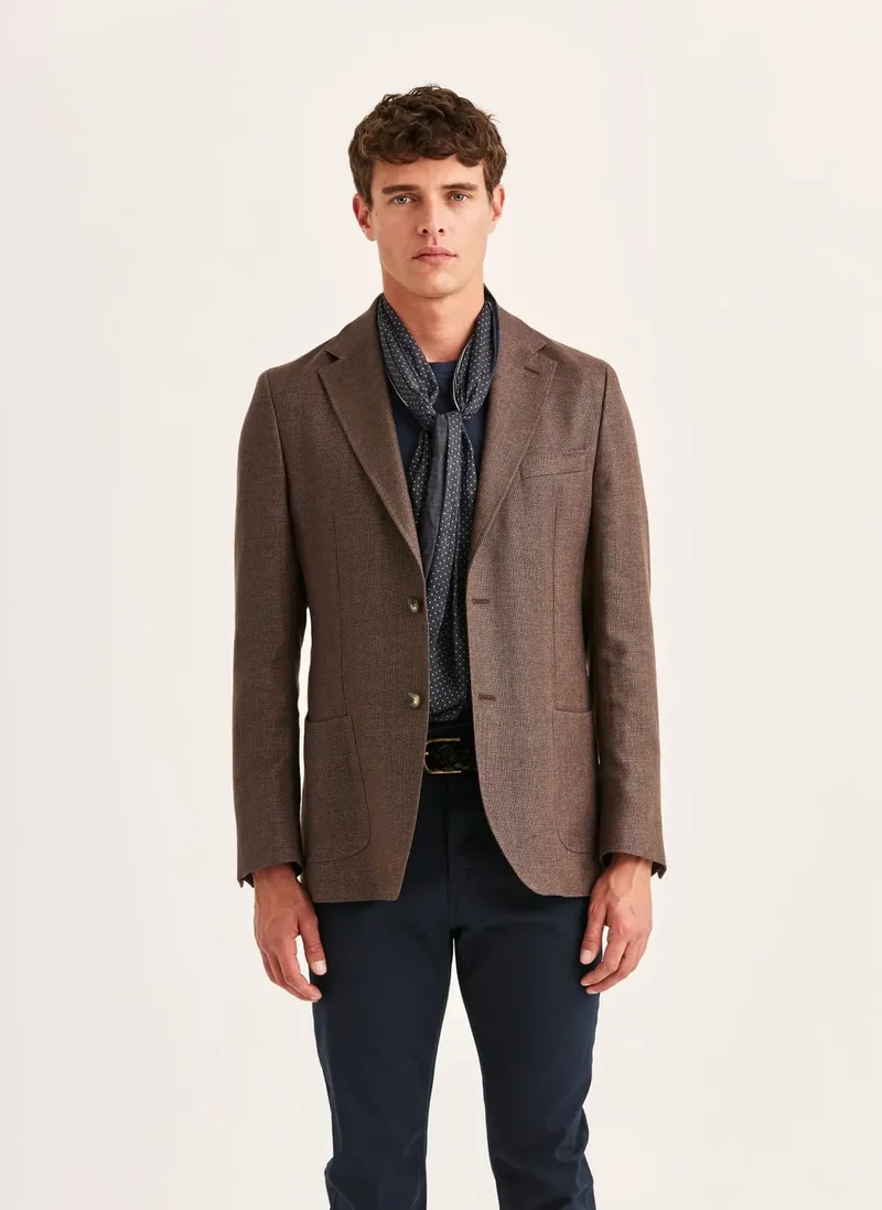 MORRIS Linen Wool Hopsack Blazer - Brown