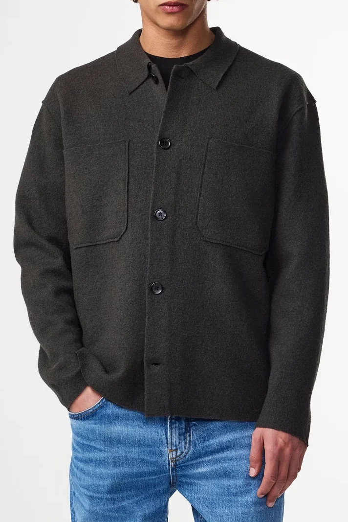 NN. 07 Jonas Boiled Merino Wool Overshirt - Dark Army