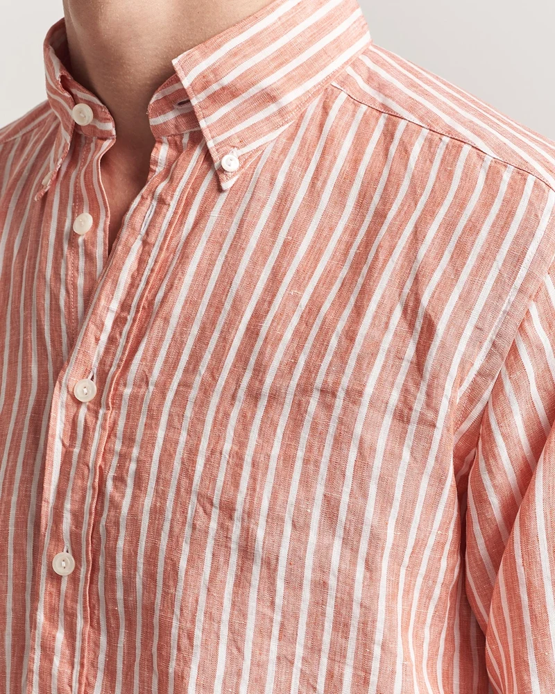 ETON Striped Linen Button Down Shirt - Orange