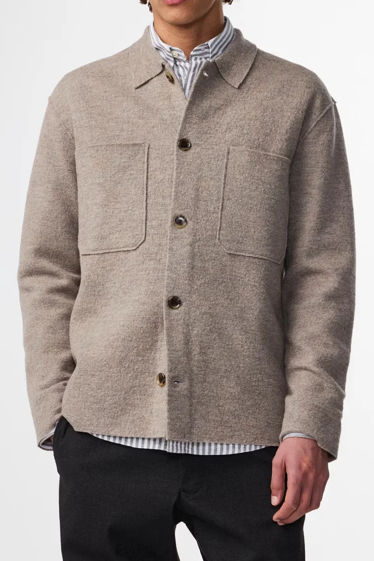 NN. 07 Jonas Boiled Merino Wool Overshirt - Khaki Beige