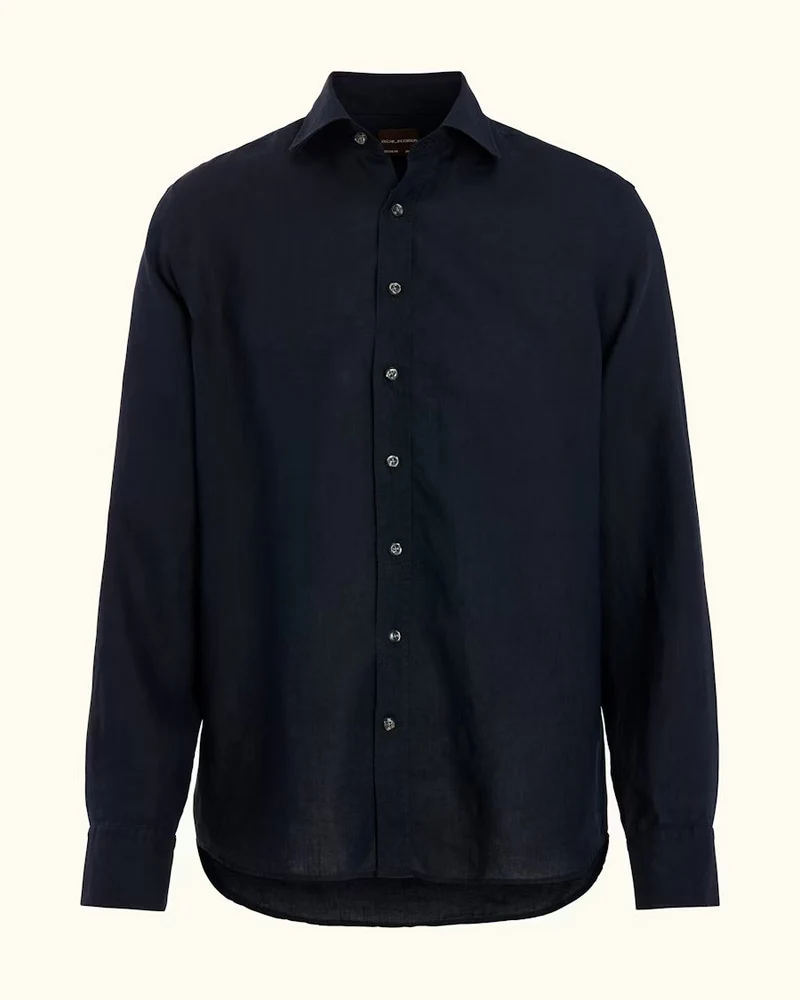 OSCAR JACOBSON Linen Shirt - Dark Blue