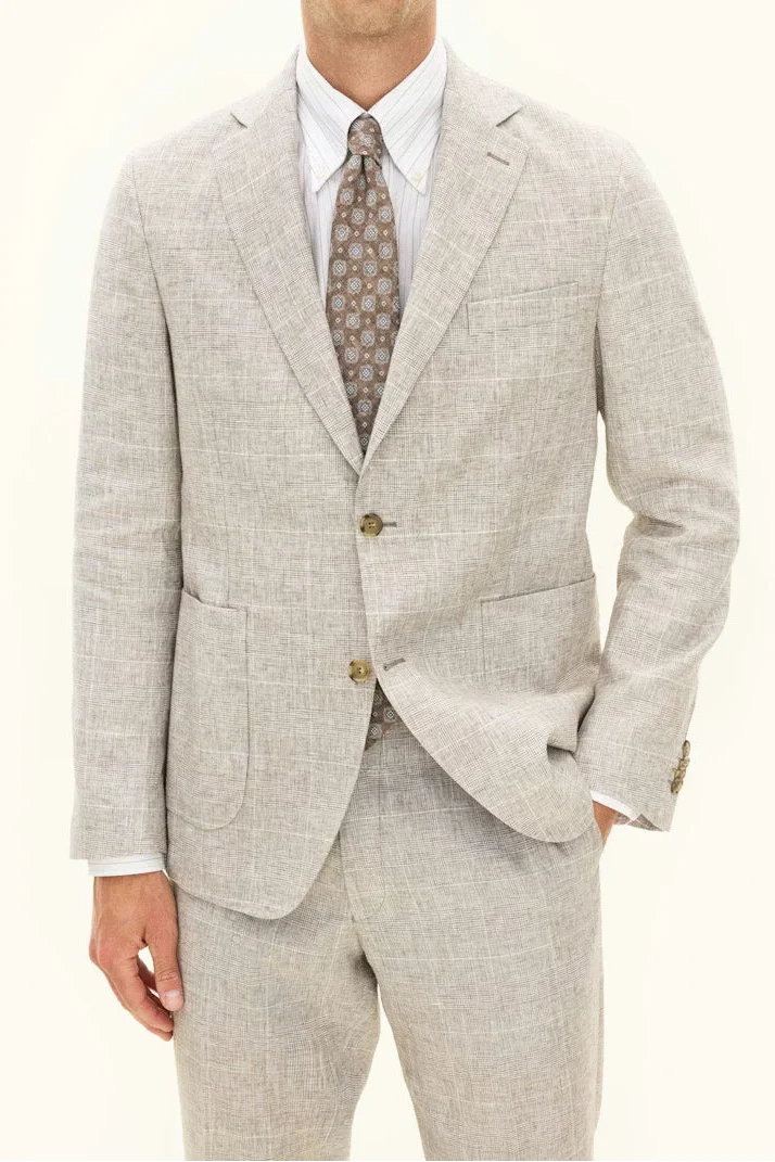 OSCAR JACOBSON Regular Fit Linen Check Suit - Beige