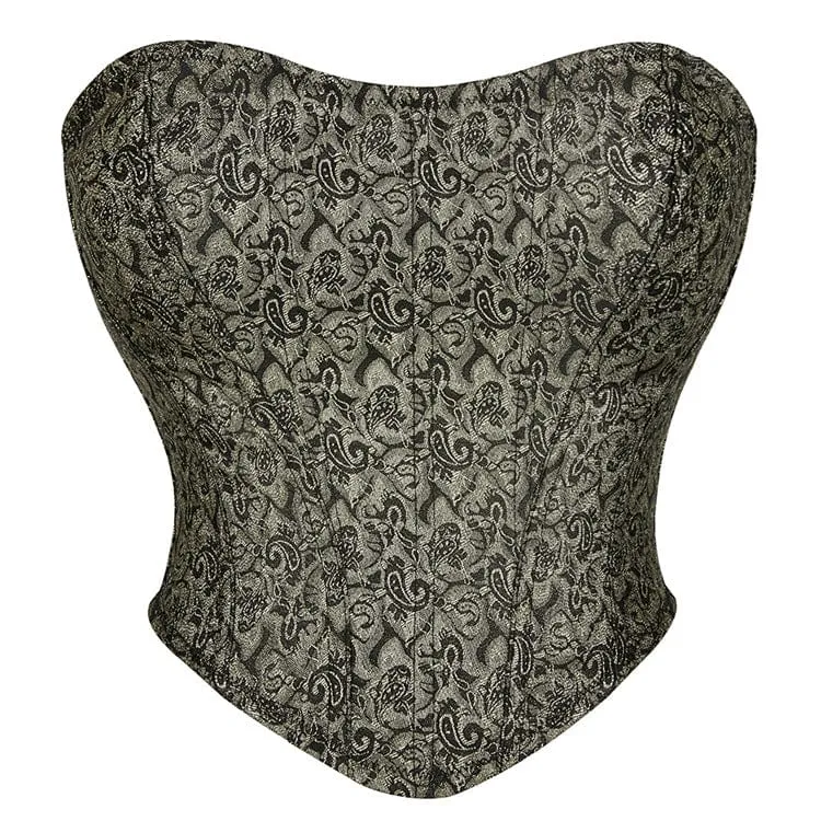 Gothic Jacquard Zipper Overbust Korsett för kvinnor