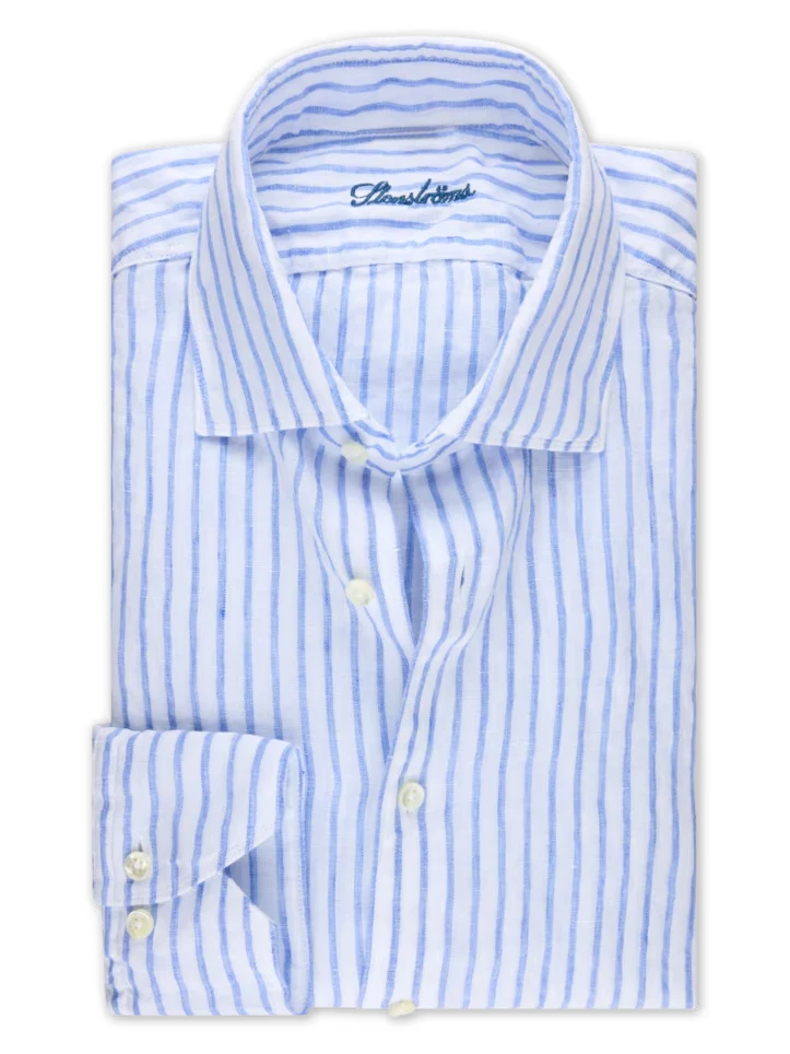 STENSTRÖMS Linen Striped Shirt Slimline - Blue