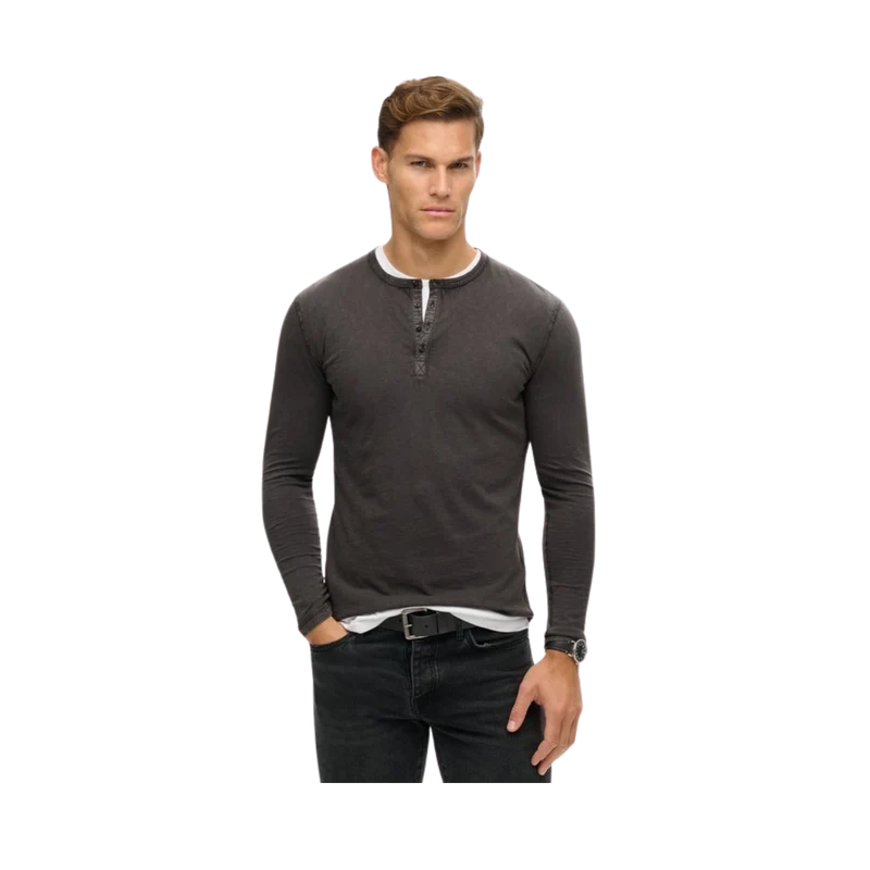 SLUB LS JERSEY GRANDAD TOP - AFB Washed Black