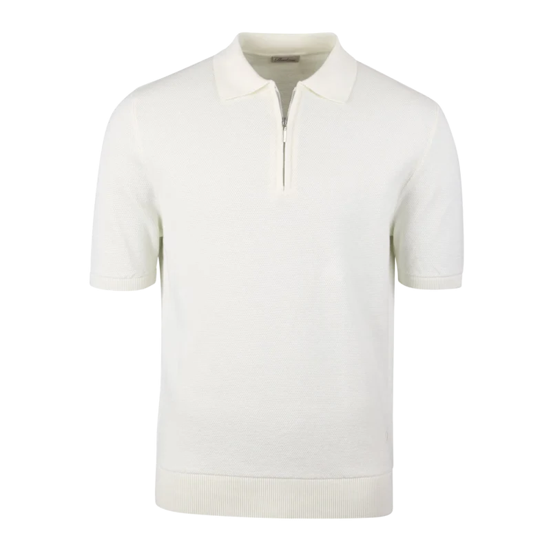 Polo Shirt Knitted Zip Texture Organic Cotton - Offwhite