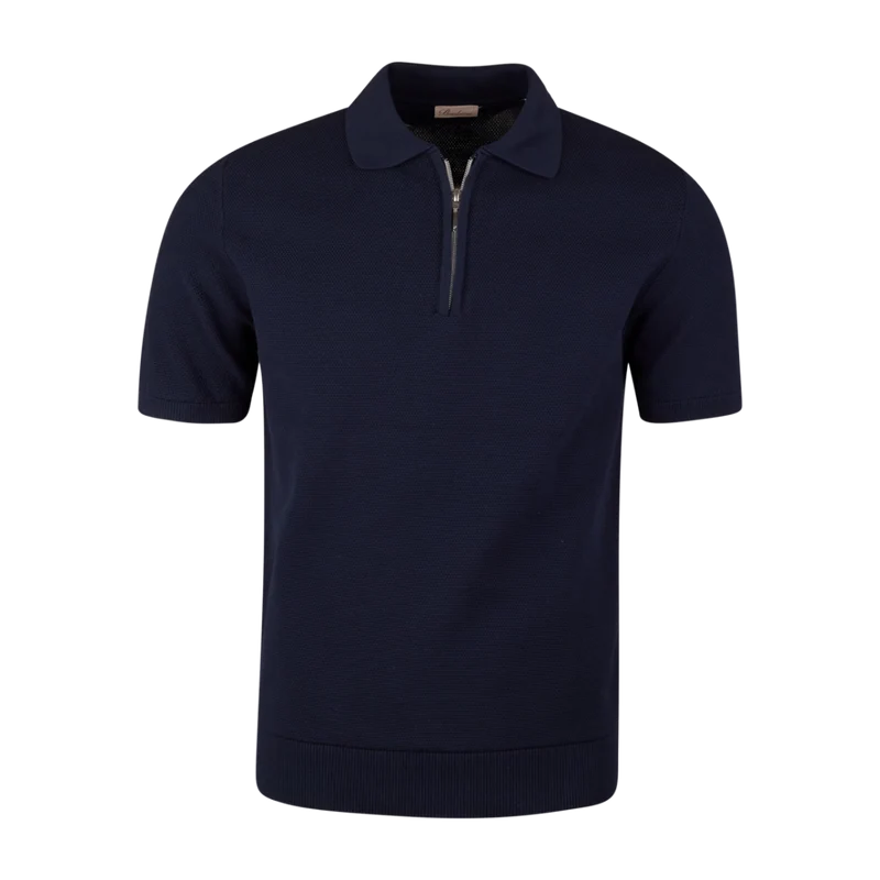 Polo Shirt Knitted Zip Texture Organic Cotton - Navy