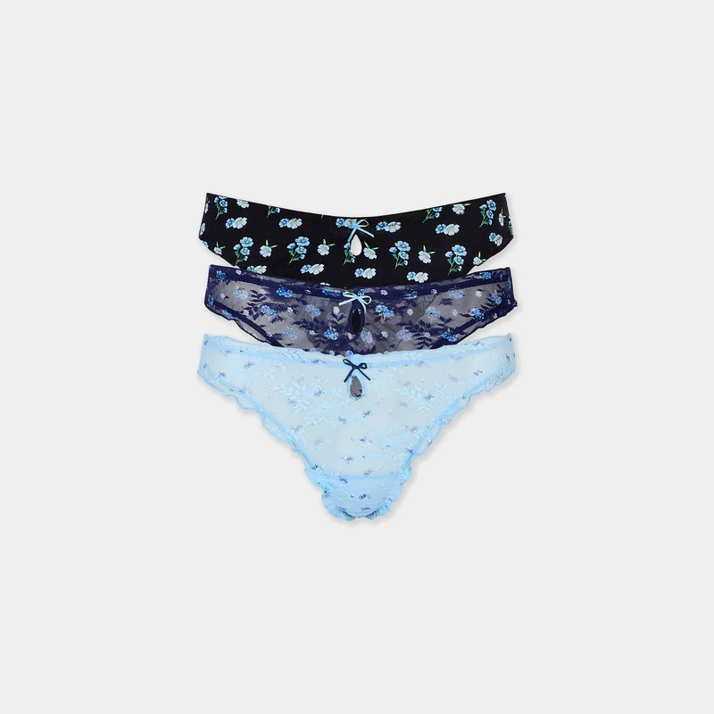Printed Stringtrosor (3-pack) - Blå Print