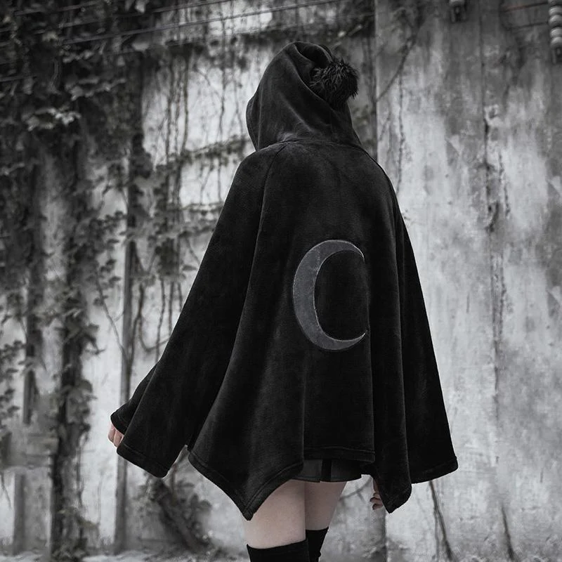 Punkpäls för kvinnor Hooded Moon Irregular Cape Coat Punk Moon Cape