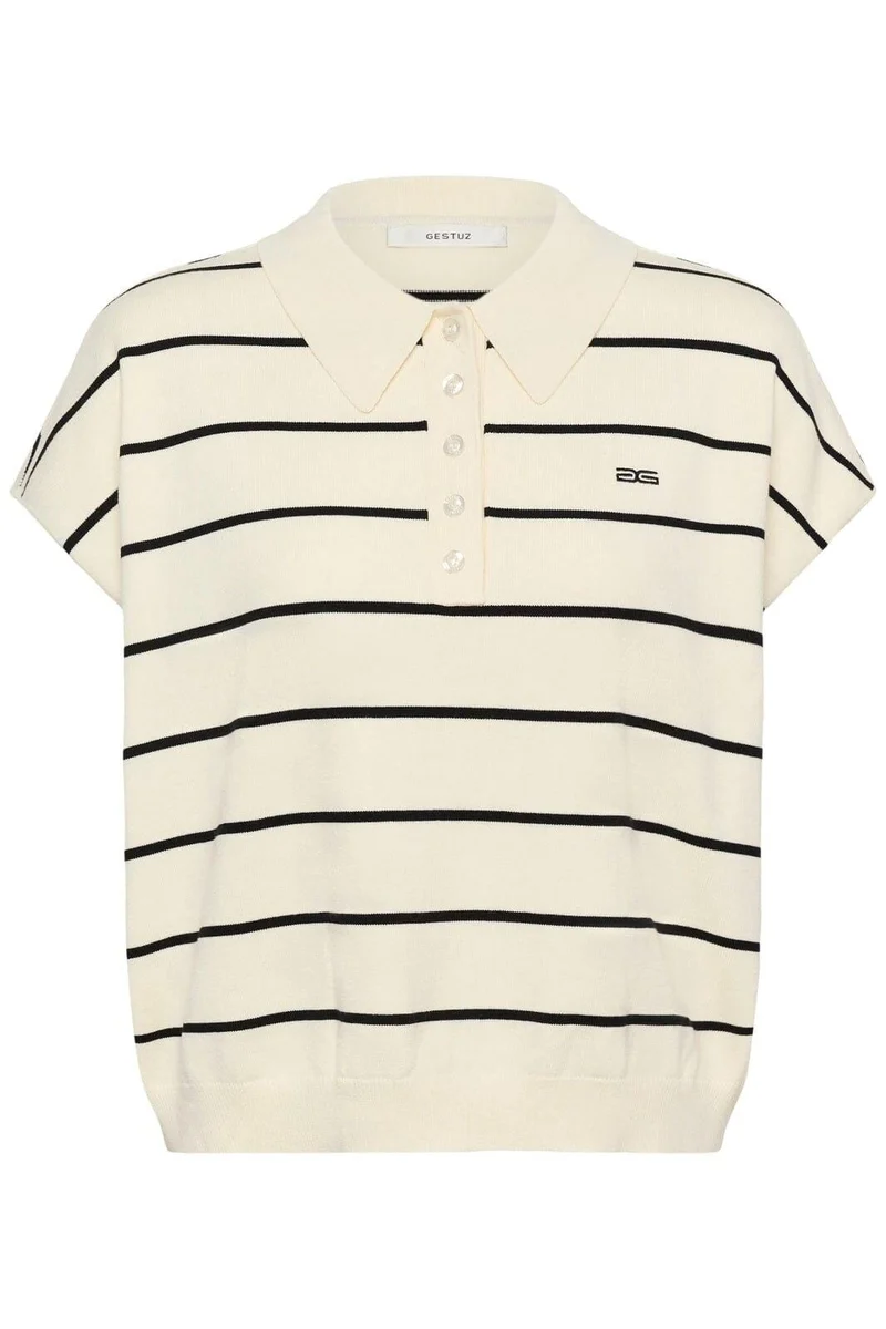 Gestuz - Gzsaia Ss Polo Pullover 10911206 - 109393 - Egret/Black Striped