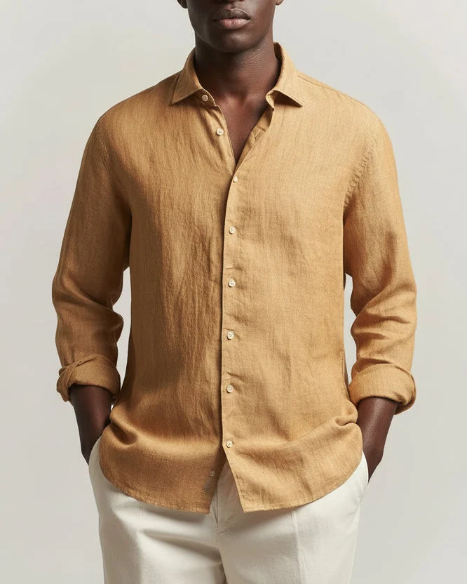 STENSTRÖMS Linen Shirt Slimline - Dark Beige