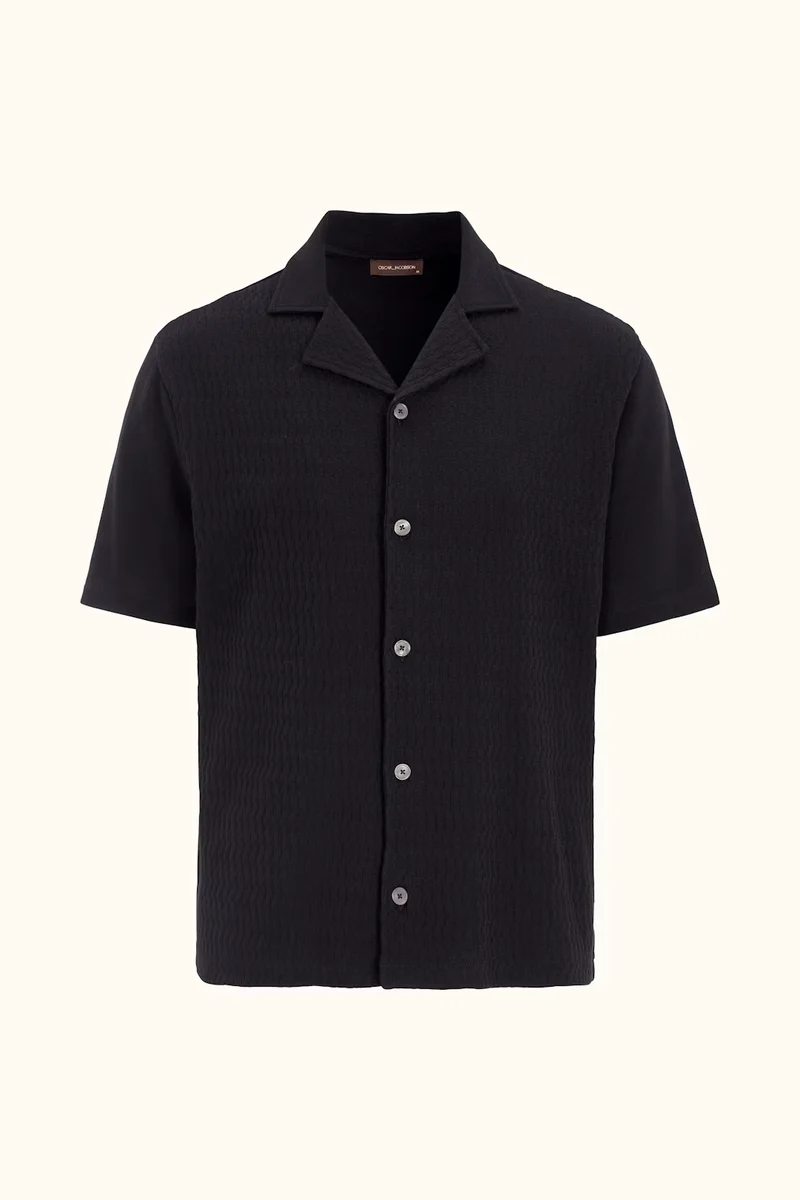 OSCAR JACOBSON Kirk Knitted SS Shirt - Dark Blue