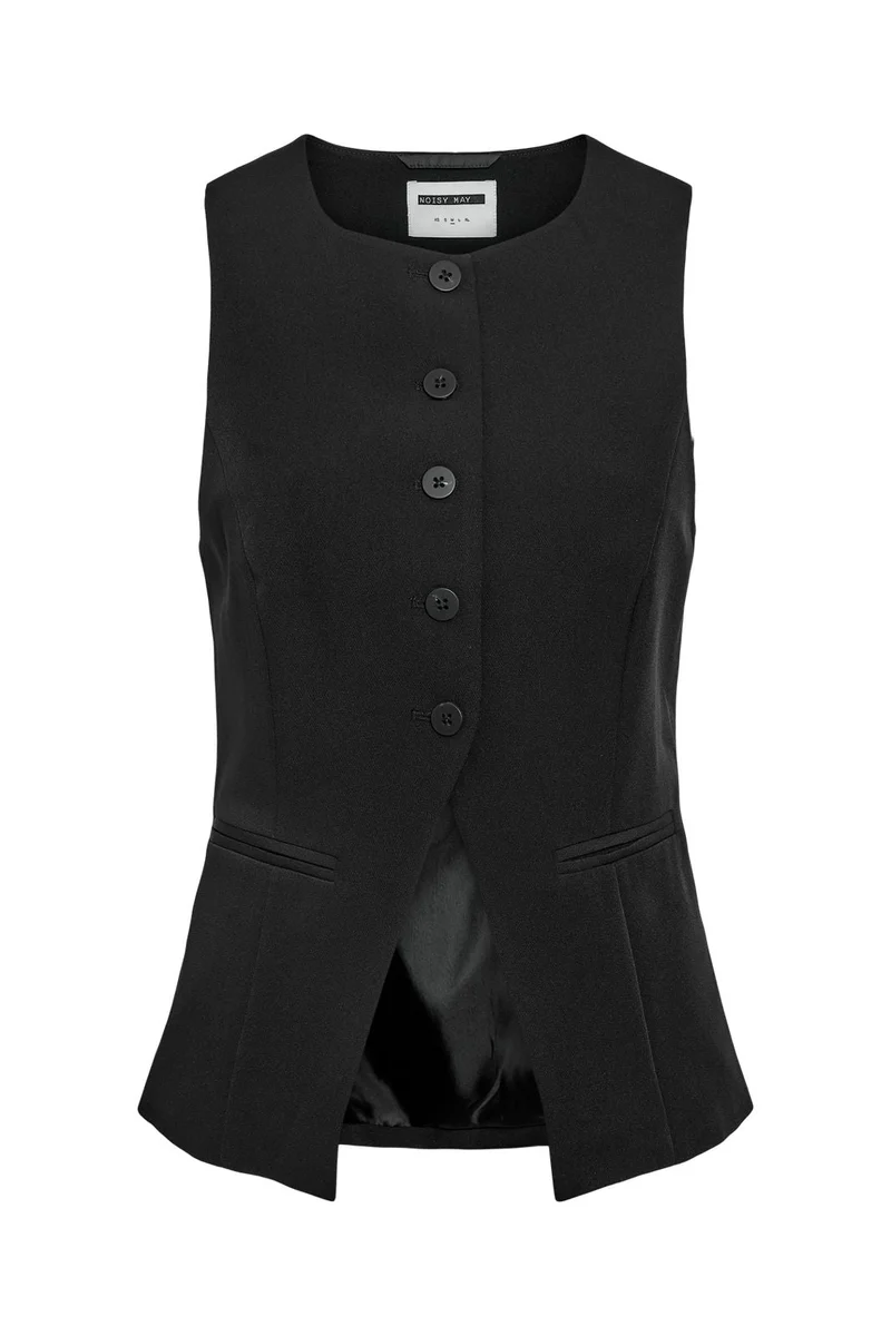 Noisy May - Nmmaile S/L O-Neck Waistcoat Fwd - 4821278 Black