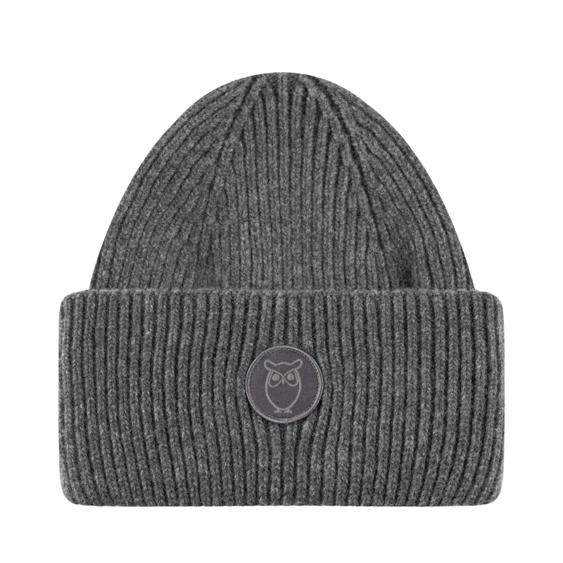 Wool Badge Beanie - Dark Grey Melange