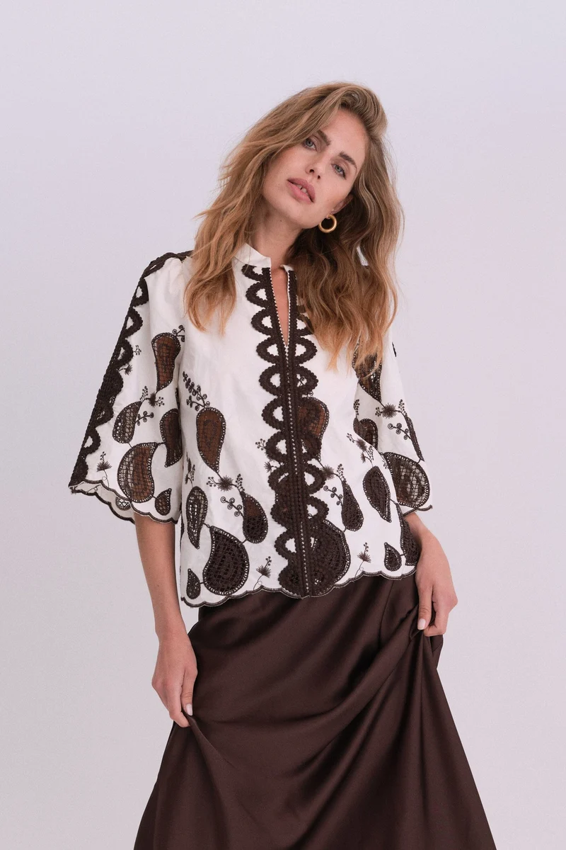 Gossia - Miraago Blouse G2843 - Creme - Brown