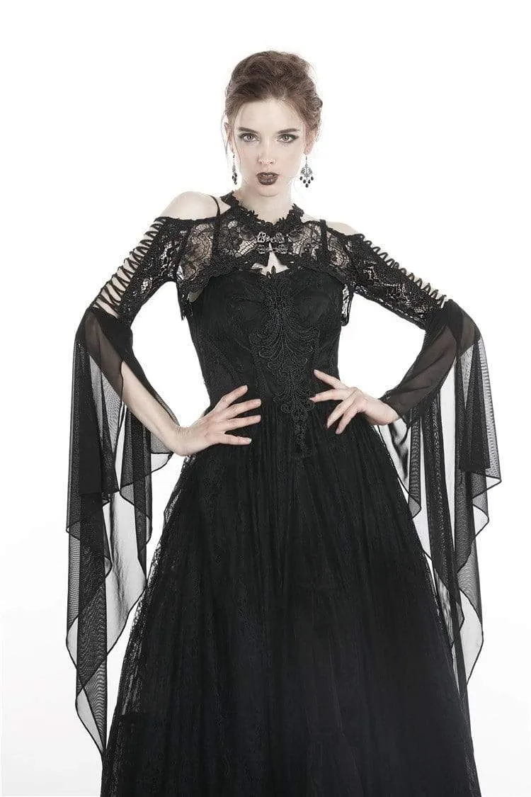 Gothic Off Shoulder Blommig Virkad Cape Med Chiffongärmar För Dam