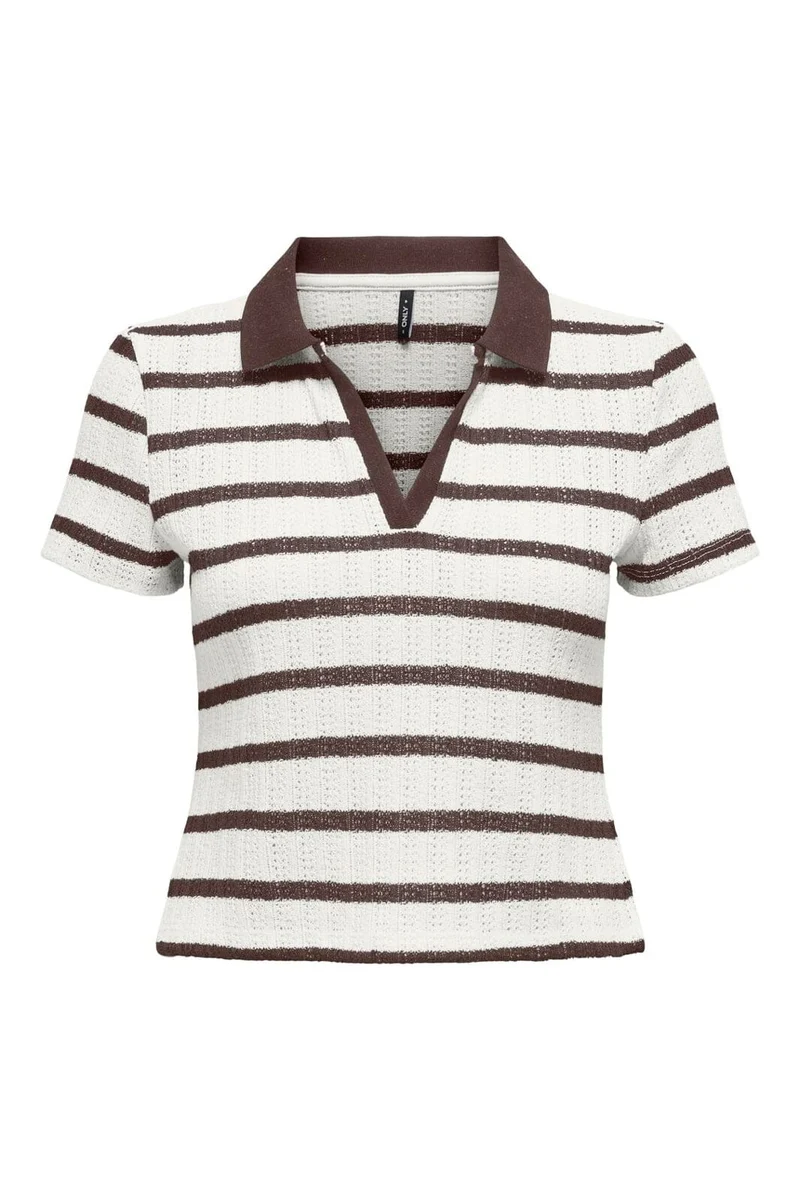 Only - Onlhalia S/S Collar Top Box - 5081511 Cloud Dancer Chocolate Martini
