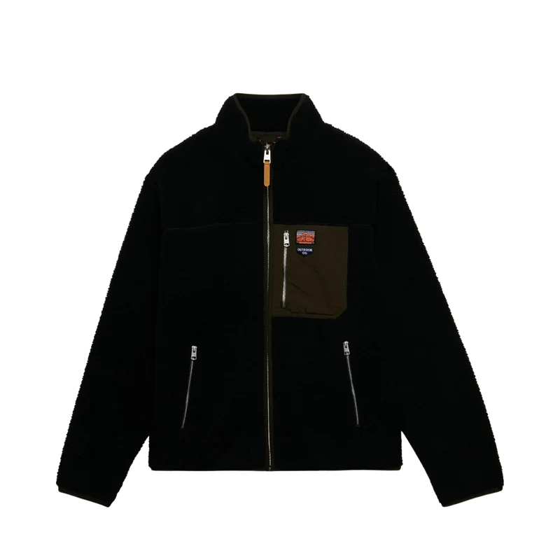 Vintage Retro Full Zip Fleece - Black/Olive