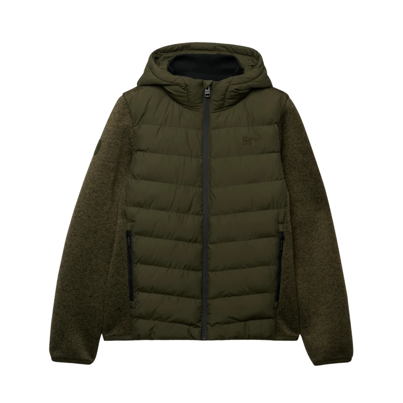 Hooded Storm Knit Hybrid Jkt - Khaki Green Marl