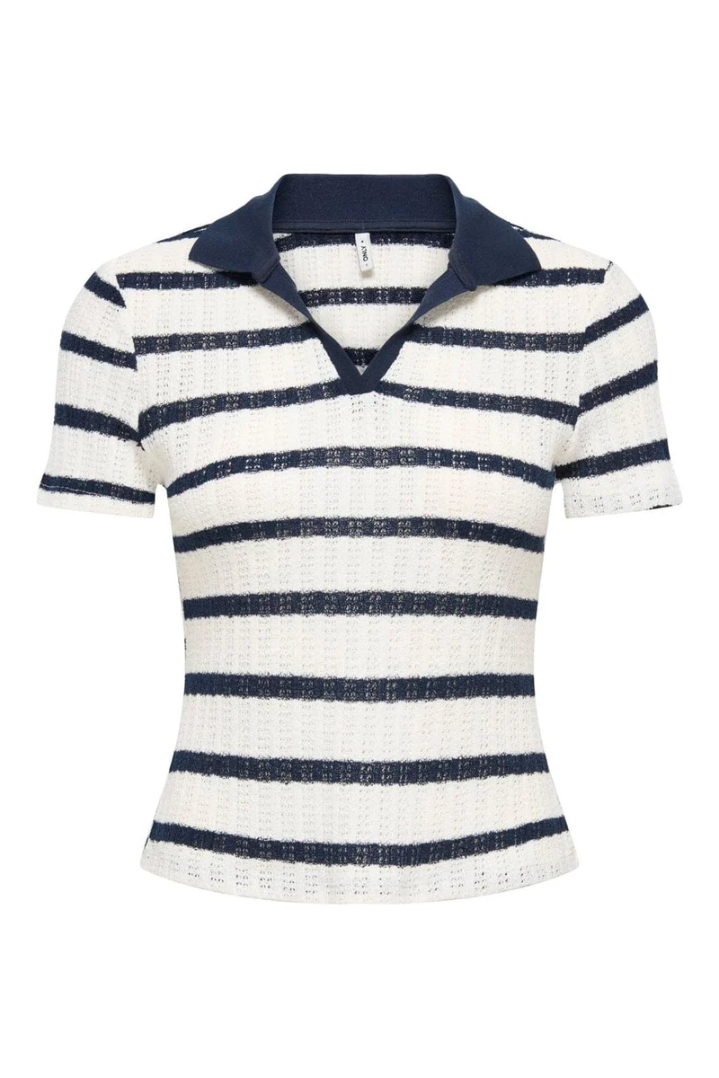 Only - Onlhalia S/S Collar Top Box - 5025279 Cloud Dancer Navy Blazer