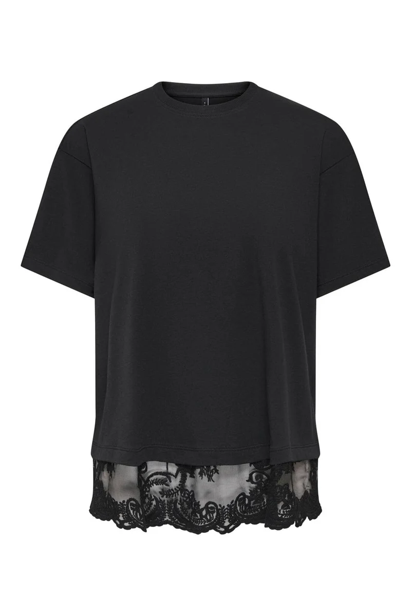 Only - Onlvivvi S/S Lace Bottom Top - 5130040 Black Black Lace