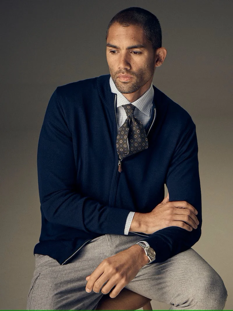 STENSTRÖMS Merino Zip Cardigan - Navy