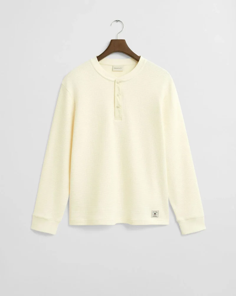 GANT Waffle Henley LS - Cream