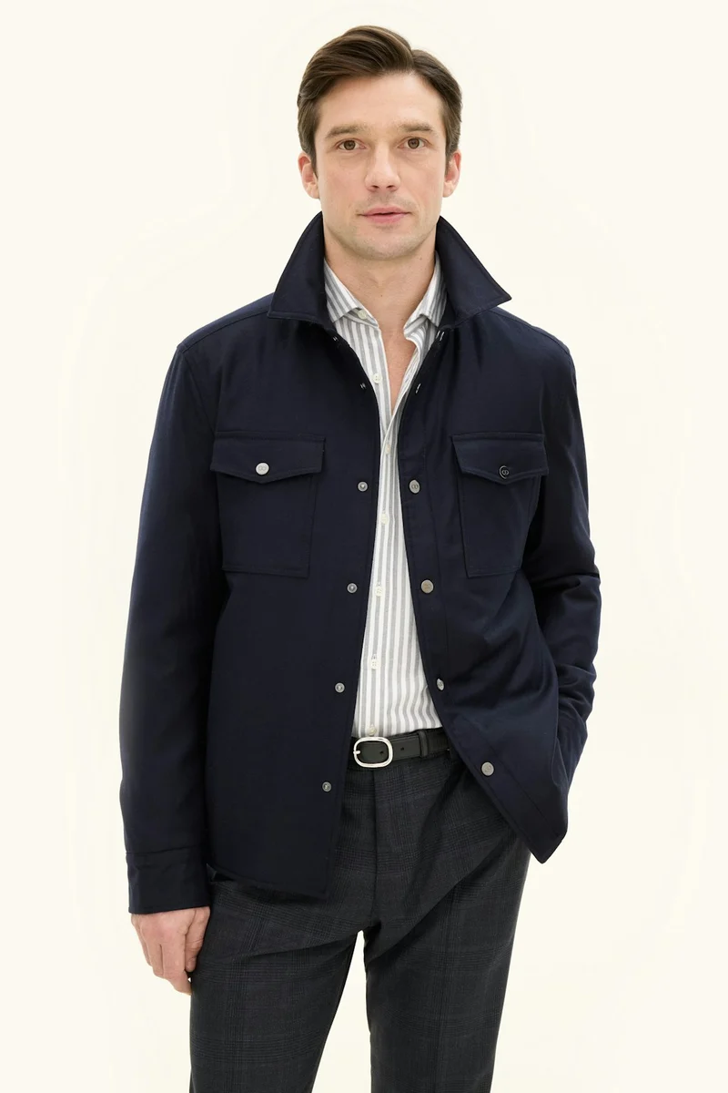 OSCAR JACOBSON Padded Flannel Overshirt - Navy