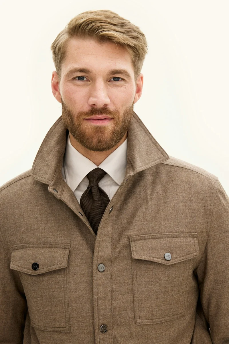 OSCAR JACOBSON Padded Flannel Overshirt - Beige