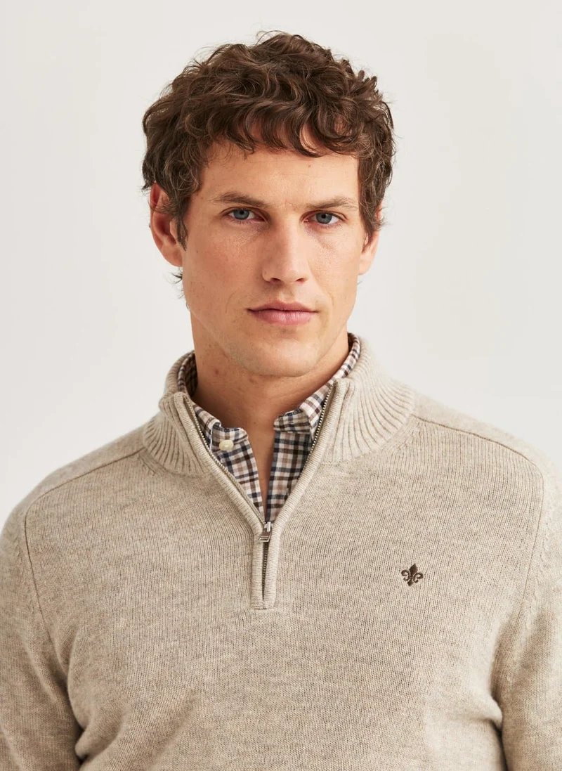 MORRIS New Hertford Half Zip - Khaki