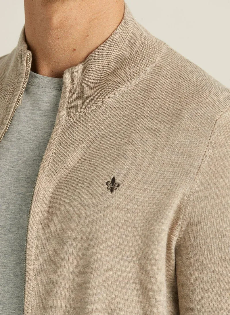 MORRIS Merino Zip Cardigan - Khaki