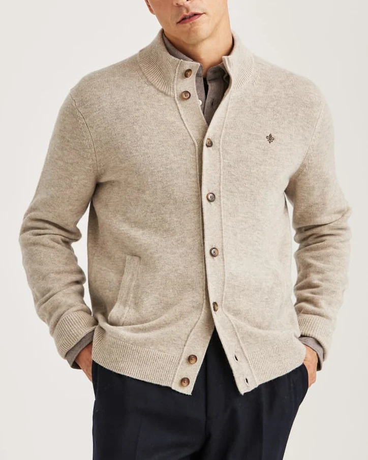 MORRIS Hertford Button Cardigan - Khaki