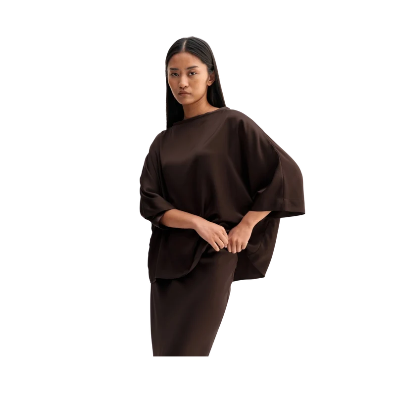 Tori Satin Tee - Dark Brown