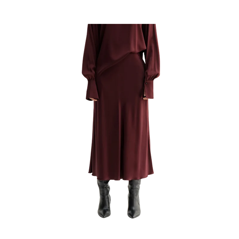 Hana Satin Skirt - Burgundy