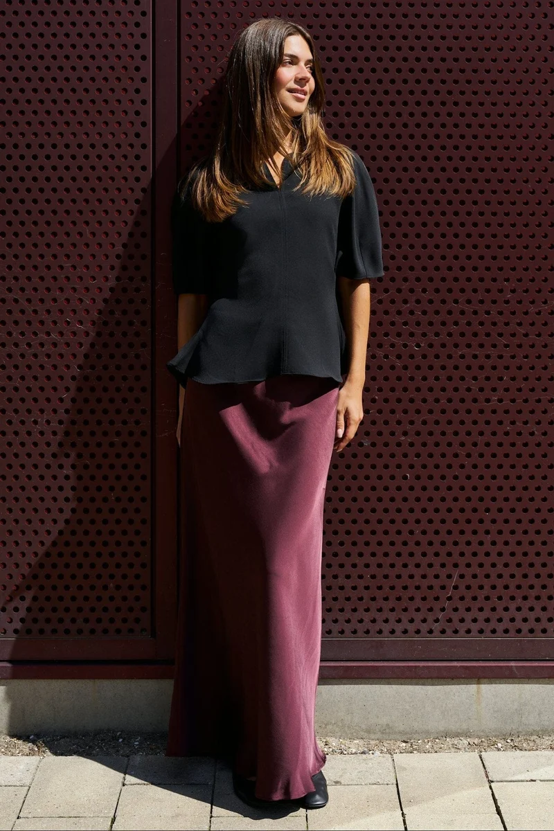 Neo Noir - Vicky Heavy Sateen Skirt 159588 - Burgundy