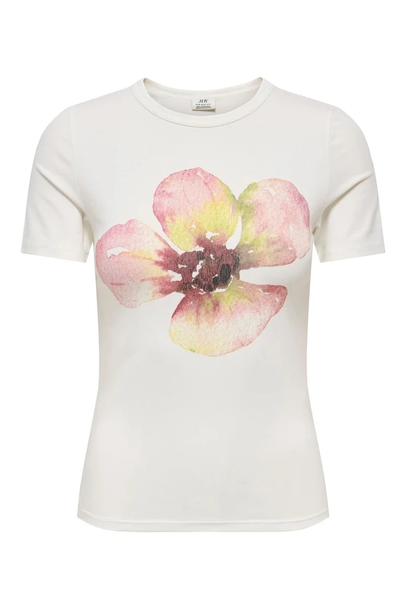 JDY - Jdyava Lucky S/S O-Neck Top - 5059473 Cloud Dancer Big Hibiscus Flower
