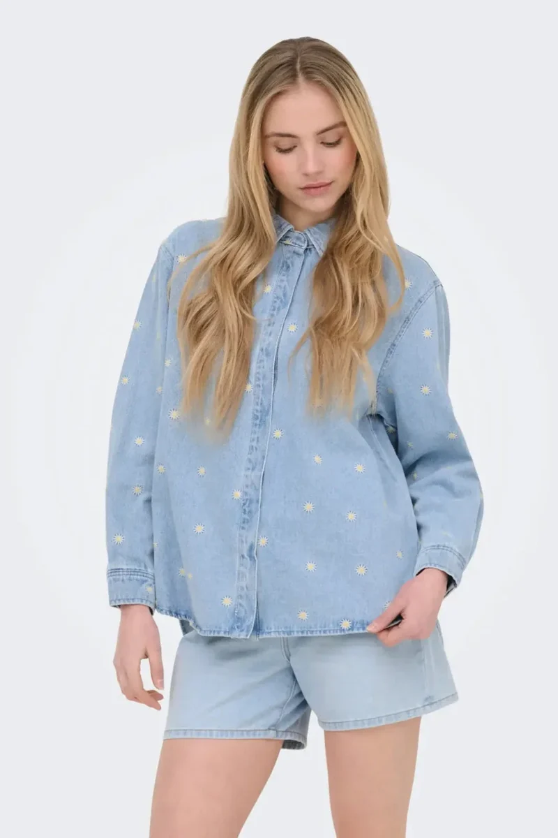 Only - Onlvera Ls Daisy Emb Shirt Qyt - 4992049 Medium Blue Denim