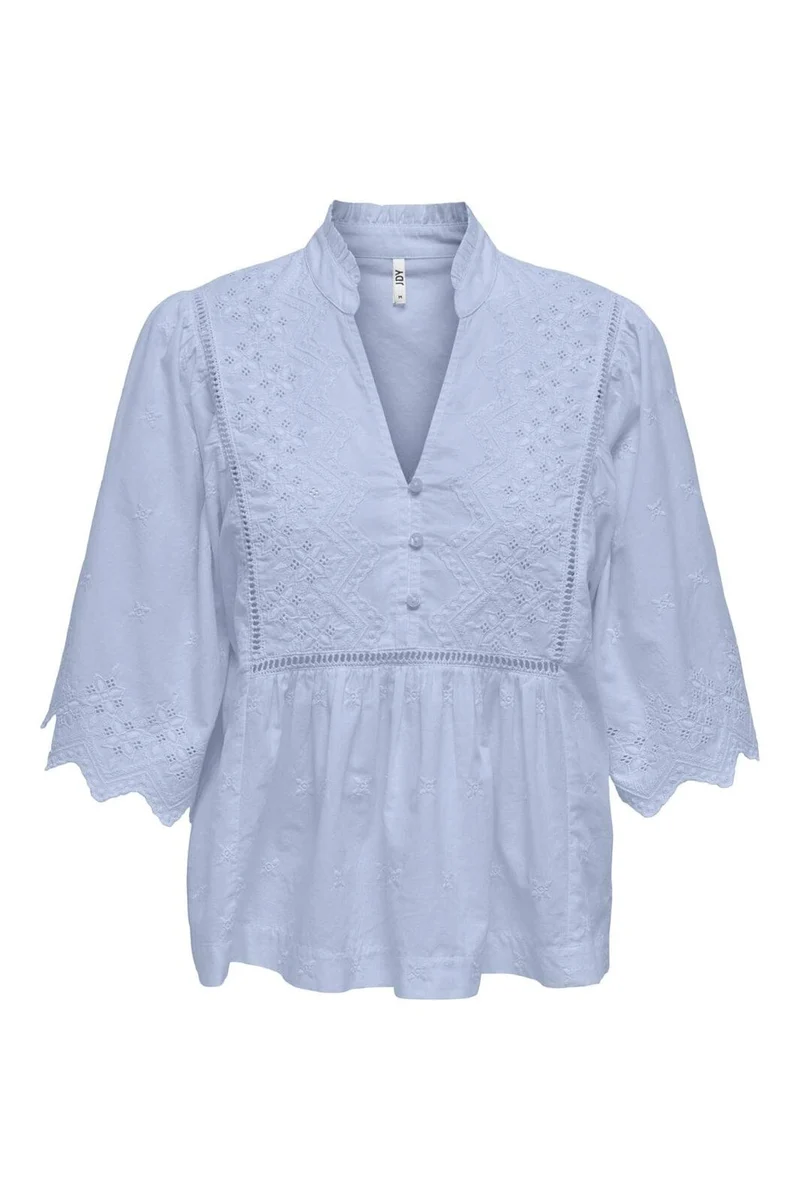 JDY - Jdymaya 2/4 Embroidery Top - 5026864 Halogen Blue